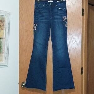 Women's Blue Jeans with Floral Embroidery